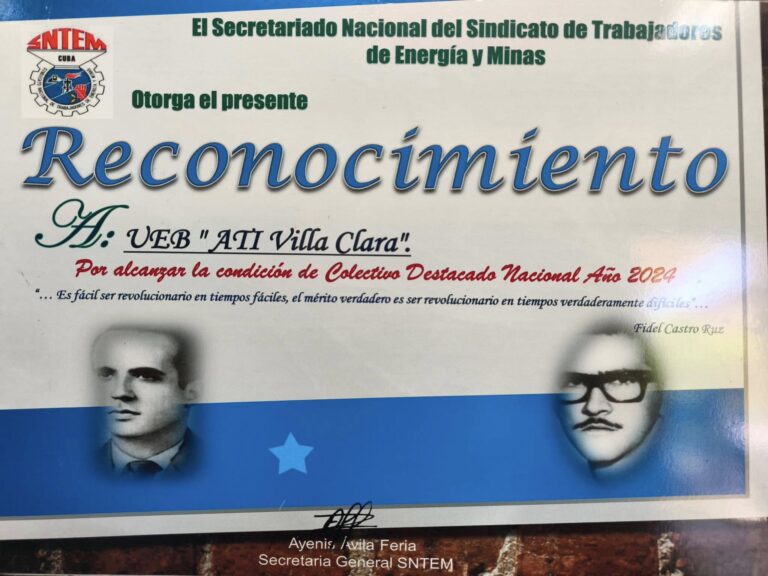 ¡Orgullo de Villa Clara! Empresa Destacada Nacional por el Sindicato Nacional de Trabajadores de Energía y Minas